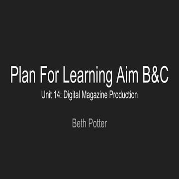 Plan For Learning Aim B&C (Resubmit)