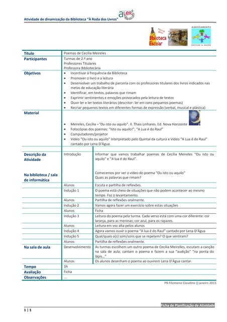 Planificação de poemas de cecilia...
