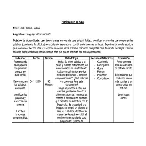 Planificación adquisición de fluidez en la lectura