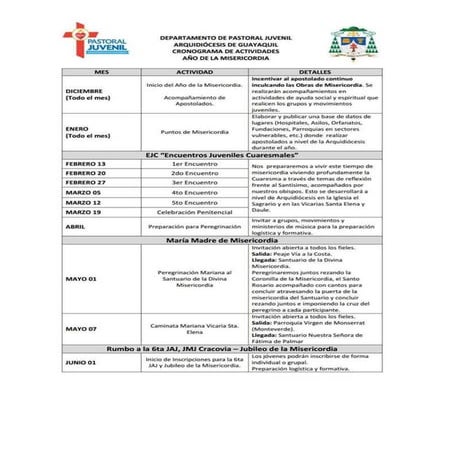 Planificación Anual Pastoral Juvenil Arquidiócesis de Guayaquil | PDF