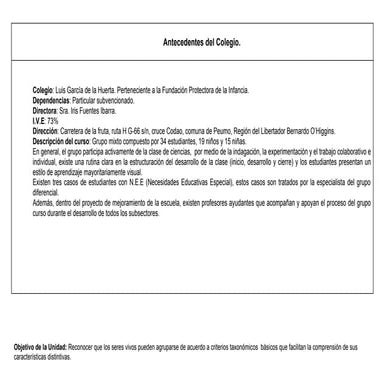 Planificación 3° Básico. Ciencias Naturales