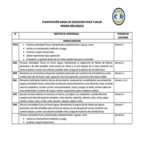 Planificación anual 1° basico