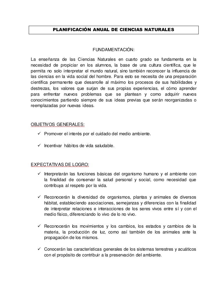 Planificación anual de ciencias naturales