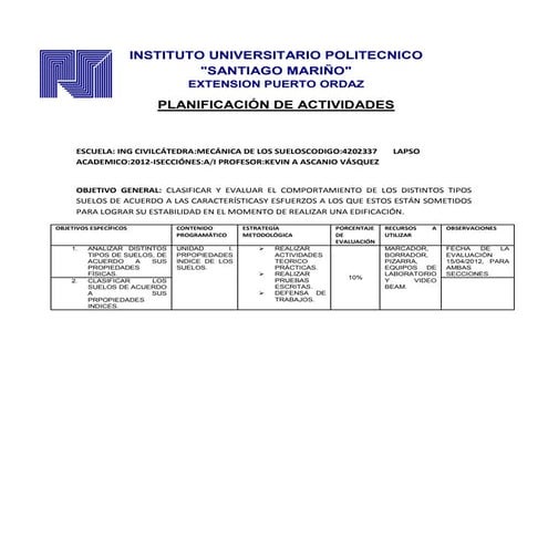 Planificación del componente docente