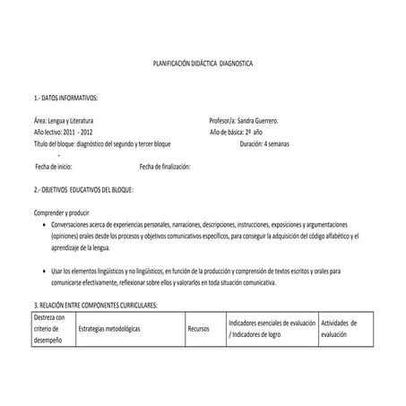 Planificación didáctica  diagnostica 2° y 3°