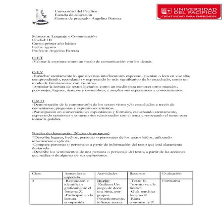 Planificación fonema z