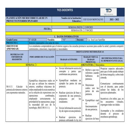Planificación microcurricular de proyectos interdisciplinarios | PDF