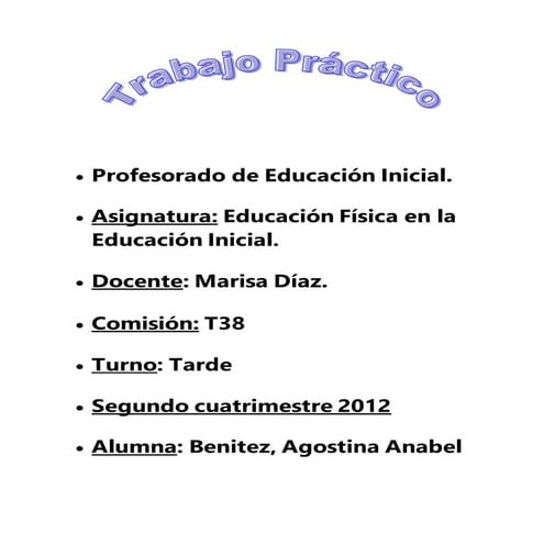 Planificación para sala de 18 meses a 2 años. Educación Física