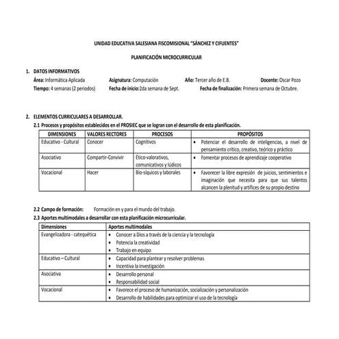 Planificacion Informática Tercer Año 1era Parc