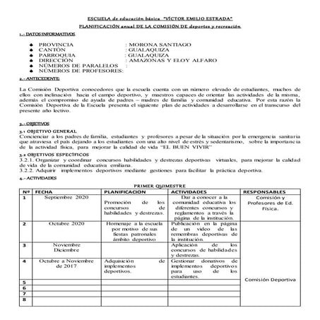 Planificacion anual de la comision deportiva