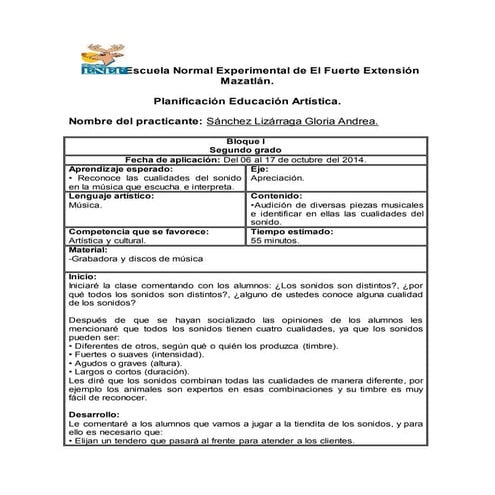 Planificacion Artística segundo grado