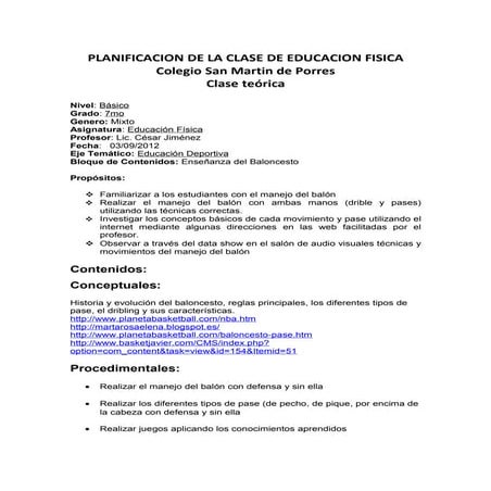 Planificacion de la clase de educacion fisica