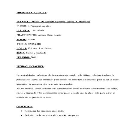 Planificacion de sujeto y predicado 1