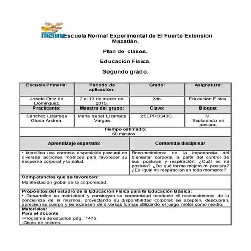 Planificación educación fisica b4. segundo grado.