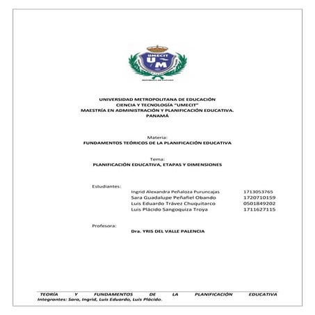 Planificacion educativa. etapas y dimension