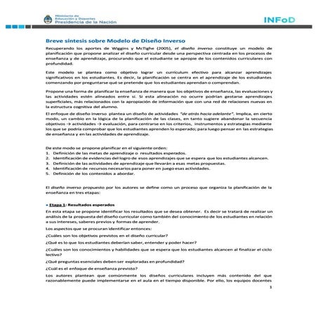 Understanding by Design (Diseño para la Comprensión).  Wiggins y McTighe (2005) Breve resumen 