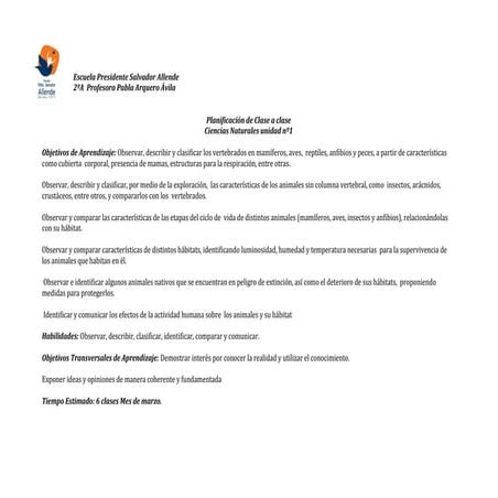 Planificacion marzo ciencias