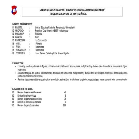 Planificacion matematicas sm 2018