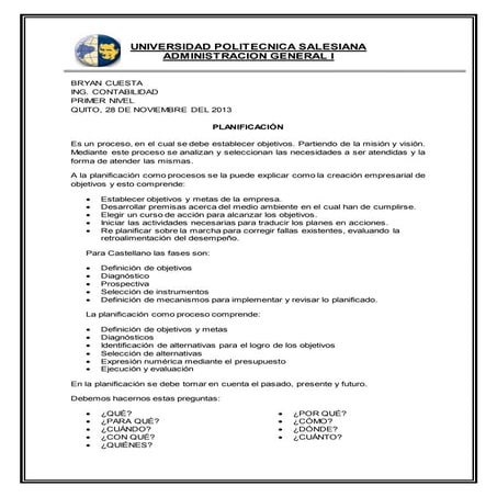 planificacion de 3do parcial ups administracion general 