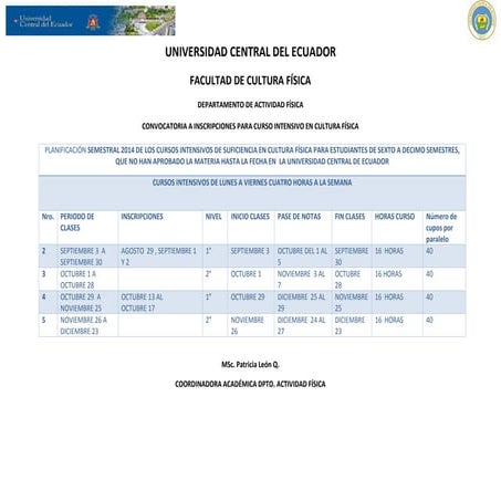 Planificacion semestral 2014 de los cursos remediales de suficiencia en cultu...