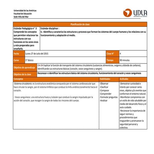 Planificación sistema circulatorio 