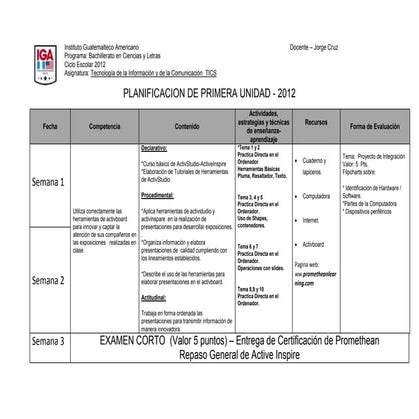 Planificacion unidad i   iga  4to bach - tics