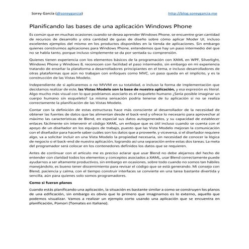 Planificando las bases de una aplicación windows phone