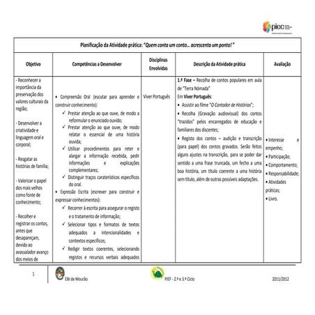 Planificação quem conta um conto aumenta um ponto