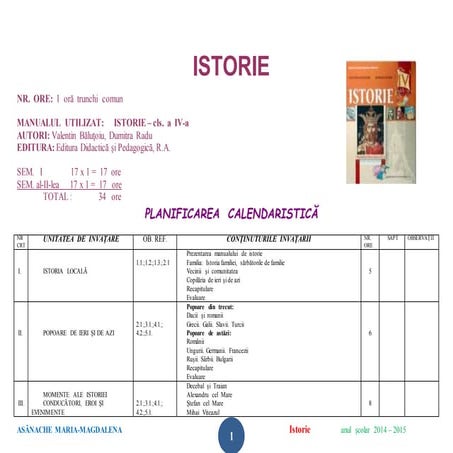 Planificare istorie 4-edp | DOCX