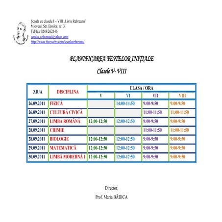 Planificare teste initiale