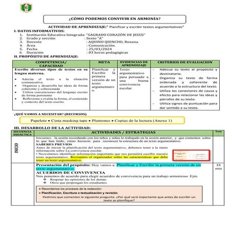 Sesión de aprendizaje Planifica Textos argumentativo.docx