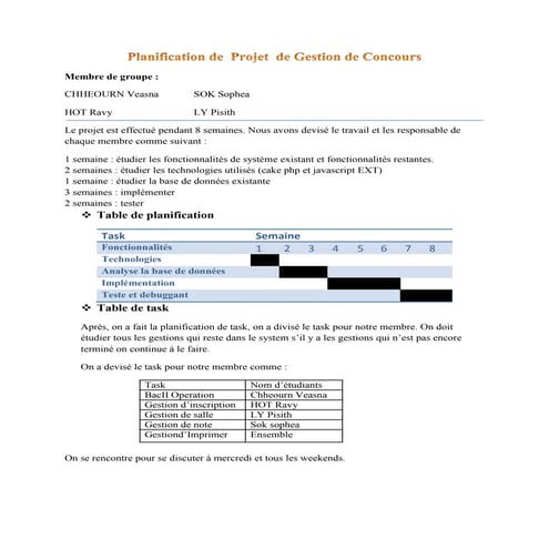 Planification de  projet  de gestion de concours
