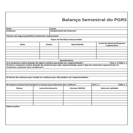 Planilha para PGRS | DOCX