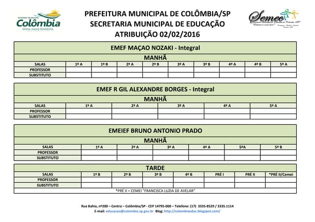 PLANILHAS ATRIBUIÇÃO PEB I EFETIVOS