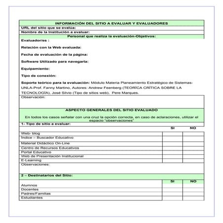 Planilla Evaluacion Web