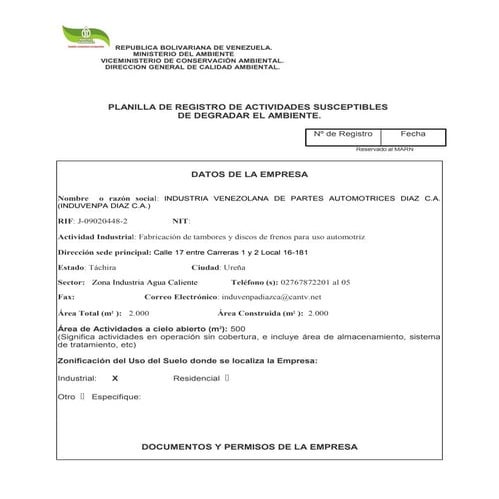 Planilla rasda generador | DOC