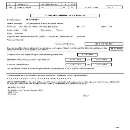 Planisoft comptes annuels et annexes au 31 decembre 2006