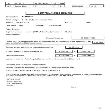 Planisoft comptes annuels et annexes au 31 decembre 2007