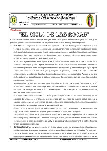 Hoja De Trabajo Sobre El Ciclo De Las Rocas Para La Escuela Secundaria