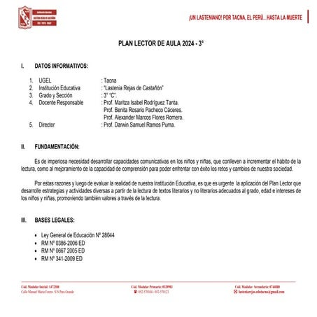Plan Lector 2024 de Tercer Grado de Primaria | PDF