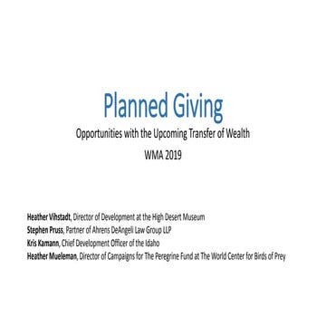 Planned Giving Opportunities with the Upcoming Transfer of Wealth (Pt. 1/2)