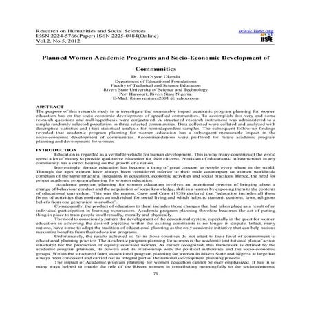 Planned women academic programs and socio economic development of communities