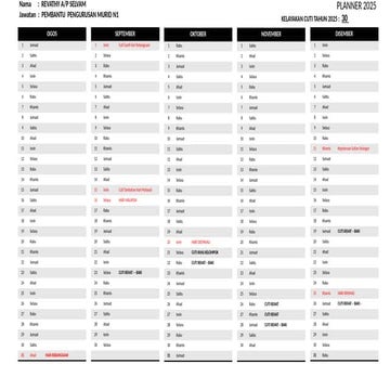 2025 Annual Leave Planner and Public Holidays Calendar for Malaysian
