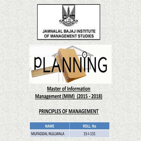 PRINCIPLES OF MANAGEMENT - PLANNING