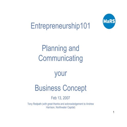 Planning and Communicating Your Business Concept