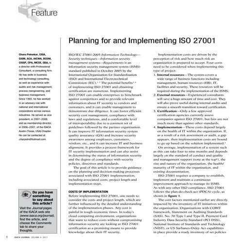 Planning for-and implementing ISO 27001