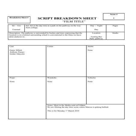 Script breakdown sheet- Newsroom | DOC