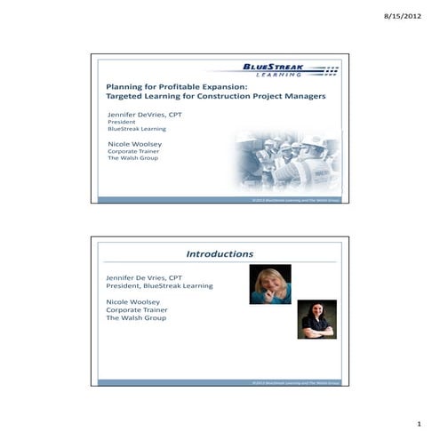 CETS 2012, Jennifer De Vries & Nicole Woolsey, slides for Planning for Profit...