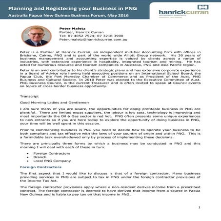 Planning and registering your business in png keynote address at australia png business forum may 2016