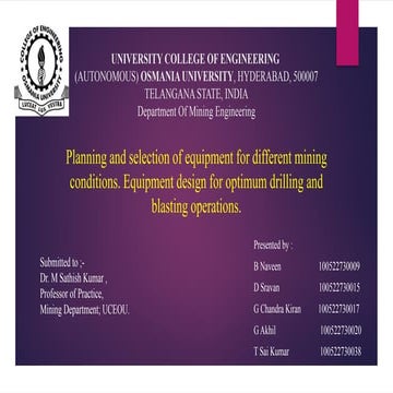 Planning and selection of equipment for different mining conditions. Equipmen...